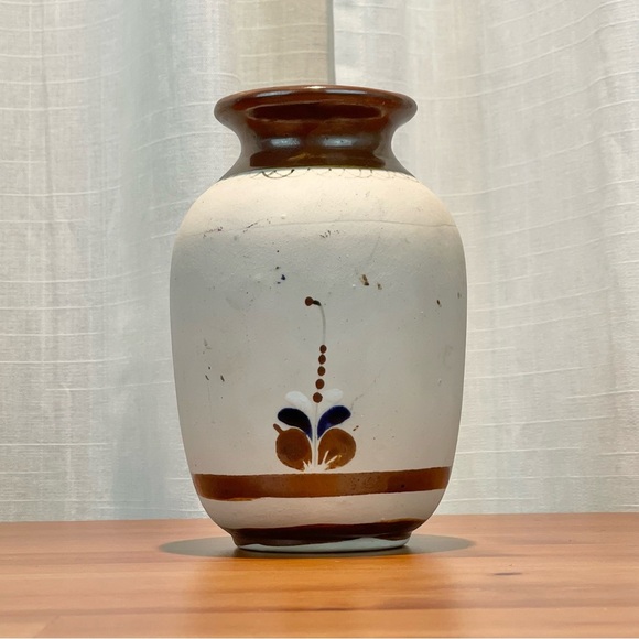 VTG Santana Tonala Art Pottery Vase 7" Tall Made in Mexico Painted Bird Floral - Picture 8 of 16